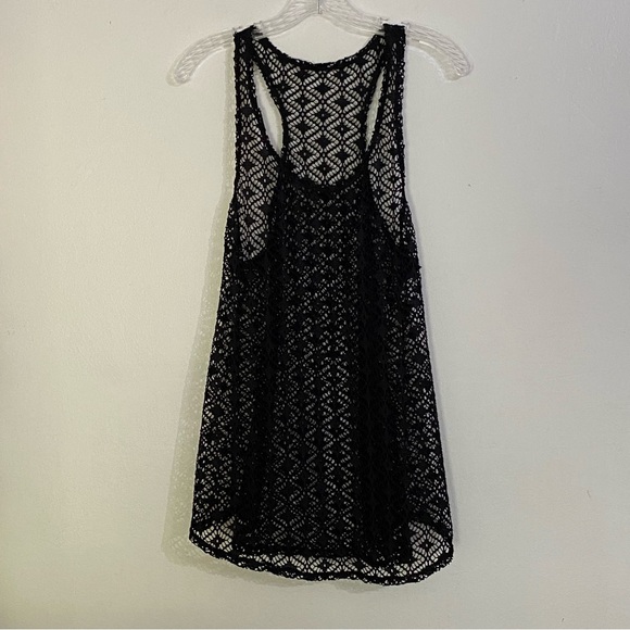 Black Lace Netted Sheer Swim Cover Up Top Short Mini Dress Size Small - Picture 5 of 5